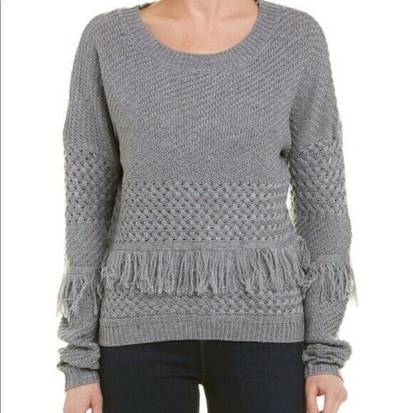 BB Dakota Gray Mix it Up Fringed Sweater Sz XS NWT - Picture 2 of 7